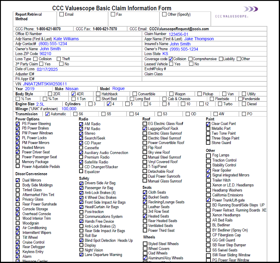 CCC Total Loss Form Example